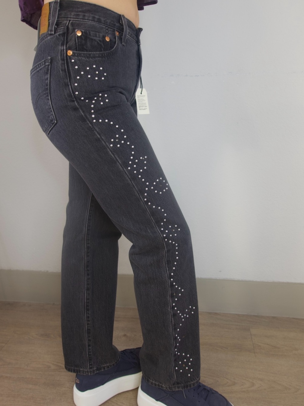 Levi's Premium 501 '90s Straight Leg Jeans Black Studded 25x30